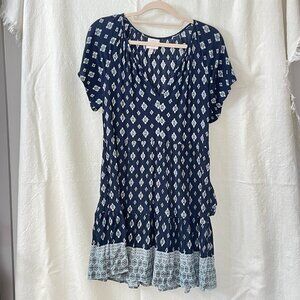 Short Slv Boho Printed Mini Dress